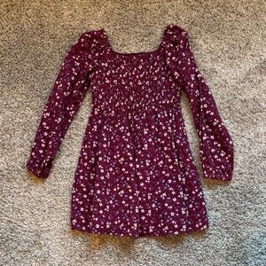 NWOT Girls' Burgundy Floral Long-Sleeve Dress